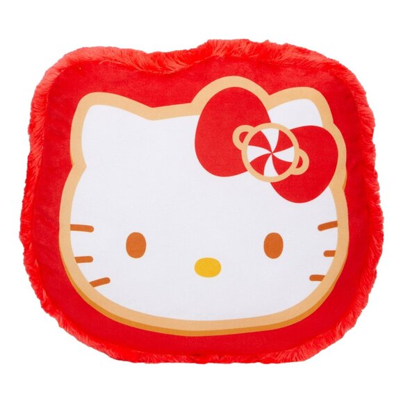 Sanrio Hello Kitty Decorative Pillow With Faux Fur & Candy Bow Design 14x14" Red - Picture 3 of 7